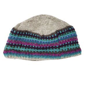 Lost Horizons Knit Beanie Hat Partial Fleece Lined Wool Handmade in Nepal